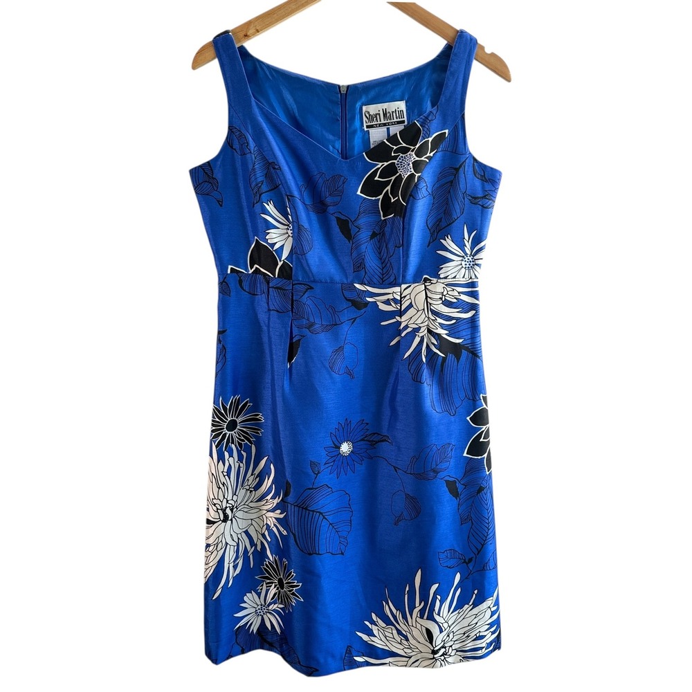 Sheri Martin Dress Blue Floral  Cocktail‎ Whimsical  Size 6 Retro Vintage Y2K